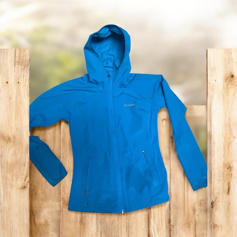 Women’s Columbia Blue Hooded Rain Jacket, XS